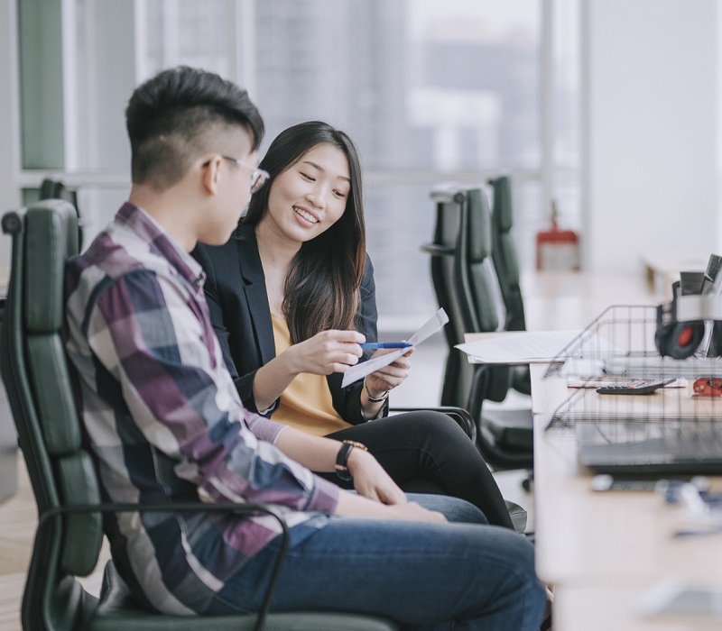 Co-workers discussing