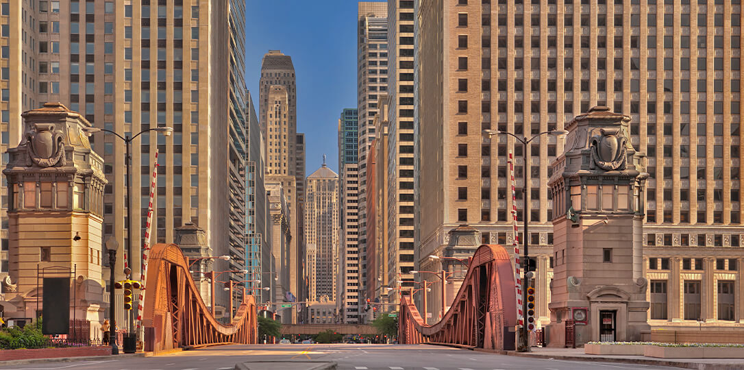 Bridge and skyscrapers